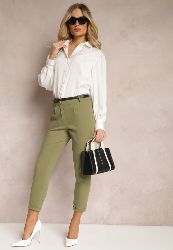 Renee - Zielone Spodnie z Regularnym Stanem z Gumką i Wsuwanymi Kieszeniami Silwena. Okazja: na co dzień. Kolor: zielony. Styl: casual