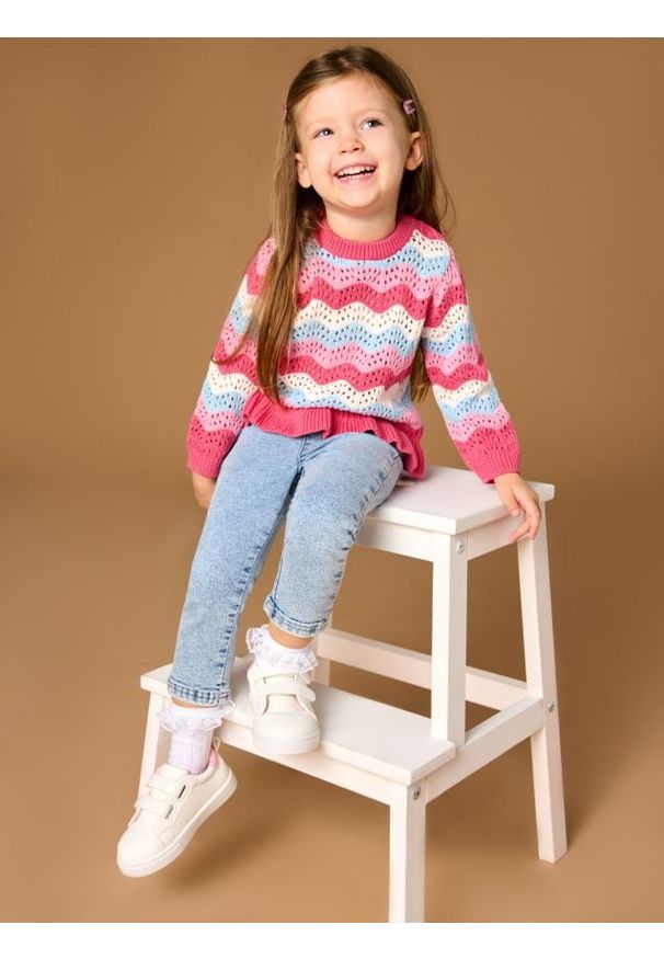 Sinsay - Sweter - wielobarwny. Materiał: bawełna, materiał. Długość rękawa: długi rękaw. Długość: długie. Wzór: ze splotem, paski, ażurowy