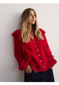 Reserved - Koszula z falbanką z lyocellem - czerwony. Kolor: czerwony. Materiał: tkanina #1