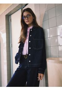 Reserved - Koszula z falbankami - granatowy. Typ kołnierza: kołnierz z falbankami. Kolor: niebieski. Materiał: tkanina, bawełna #1