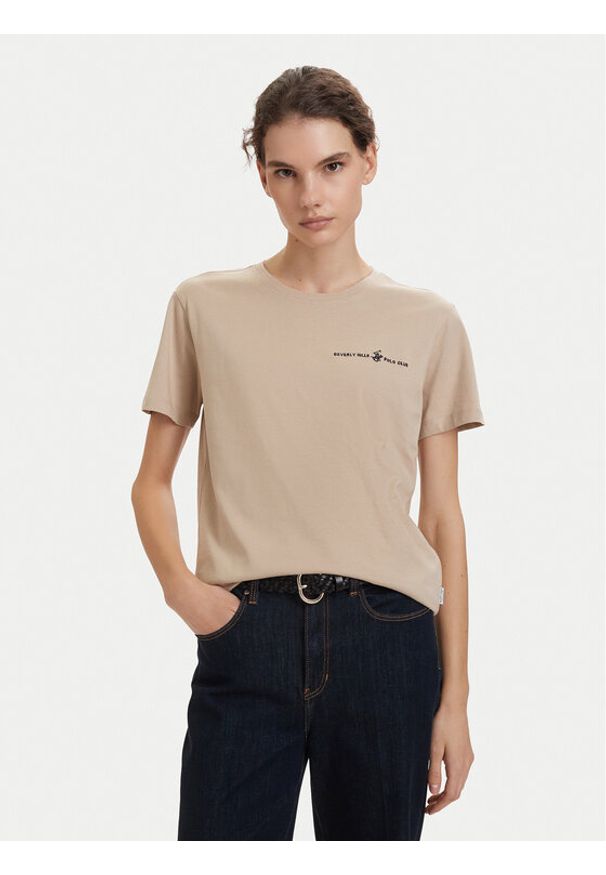 Beverly Hills Polo Club T-Shirt P-SS26W-TS085 Beżowy Regular Fit. Typ kołnierza: polo. Kolor: beżowy. Materiał: bawełna