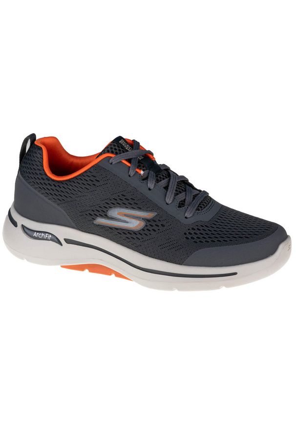 skechers - Buty do chodzenia męskie Skechers GO Walk Arch Fit. Zapięcie: sznurówki. Kolor: pomarańczowy, wielokolorowy, szary. Materiał: materiał, syntetyk. Szerokość cholewki: normalna. Sport: turystyka piesza