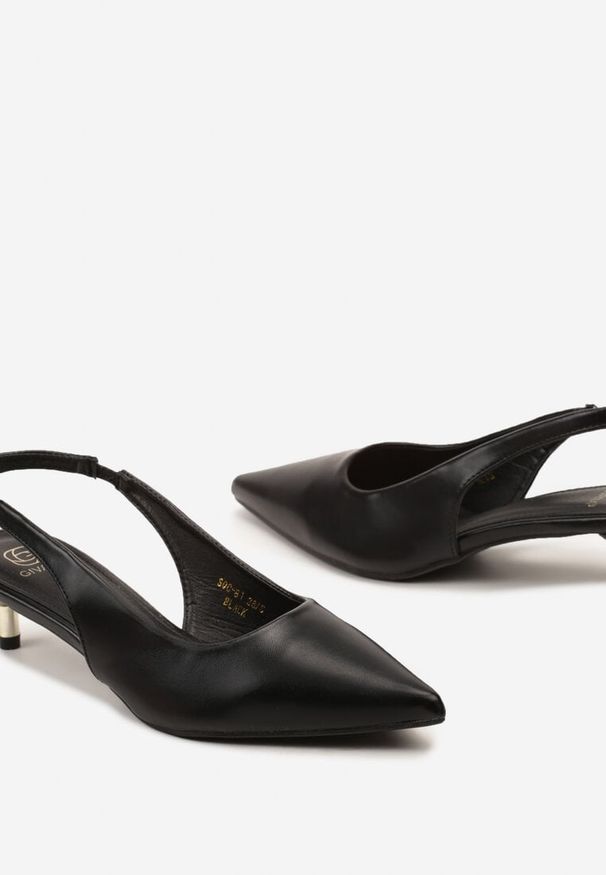 Renee - Czarne Wsuwane Sandały z Odkrytą Piętą na Niskim Obcasie Hiolla. Zapięcie: bez zapięcia. Kolor: czarny. Materiał: jeans. Obcas: na obcasie. Styl: elegancki, wizytowy. Wysokość obcasa: niski