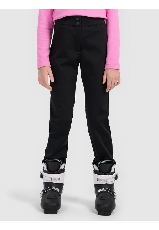 4f - 4F Spodnie narciarskie softshell membrana 5000 dziewczęce - czarne 146 (10-11 lat). Stan: podwyższony. Kolor: czarny. Materiał: softshell. Sezon: lato. Sport: narciarstwo