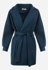 Born2be - Niebieski Płaszcz z Wiązanym Paskiem i Bufiastym Rękawem Imgrucu. Typ kołnierza: kołnierzyk stójkowy. Kolor: niebieski. Materiał: tkanina, jeans. Długość: długie. Sezon: wiosna, jesień #2