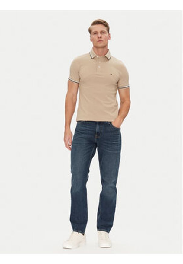 TOMMY HILFIGER - Tommy Hilfiger Polo Seasonal MW0MW39993 Beżowy Slim Fit. Typ kołnierza: polo. Kolor: beżowy. Materiał: bawełna