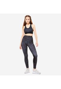 DOMYOS - Legginsy fitness damskie Domyos. Stan: podwyższony. Kolor: czarny. Materiał: materiał, elastan, poliester. Sport: fitness