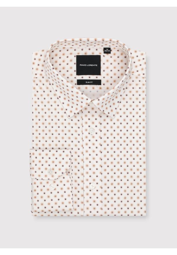 Pako Lorente - PAKO LORENTE – Biała koszula w kwiatowy print. Kolor: biały. Materiał: bawełna, elastan. Długość rękawa: długi rękaw. Długość: długie. Wzór: nadruk, kwiaty