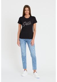 Guess - GUESS Czarny damski T-shirt bawełnany STONES&EMBRO TEE, Rozmiar S. Kolor: czarny