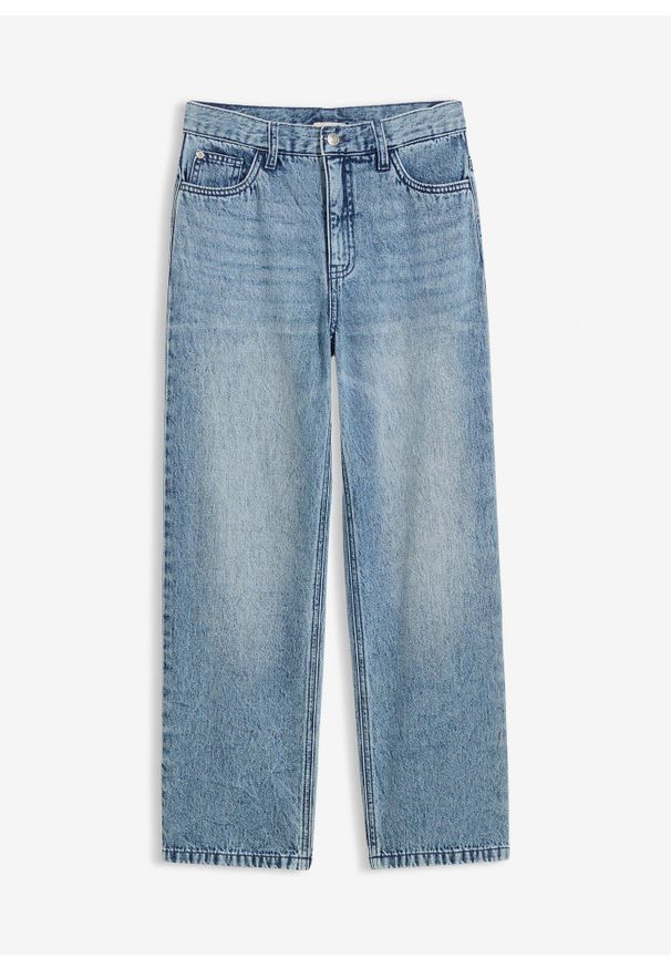 bonprix - Jeansy loose fit z regulowaną talią, straight. Kolor: niebieski