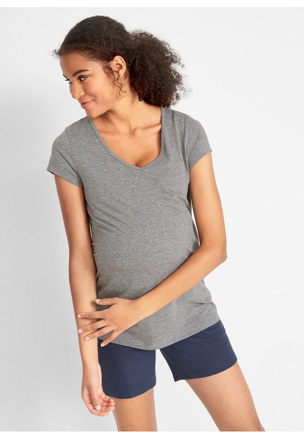 bonprix - Shirt ciążowy basic (2 szt.), bawełna organiczna. Typ kołnierza: dekolt w serek. Kolekcja: moda ciążowa. Kolor: niebieski. Materiał: bawełna. Długość rękawa: krótki rękaw. Długość: krótkie