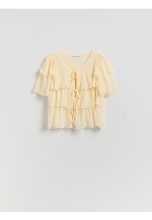 Reserved - Bluzka z falbanami - złamana biel. Materiał: szyfon, tkanina