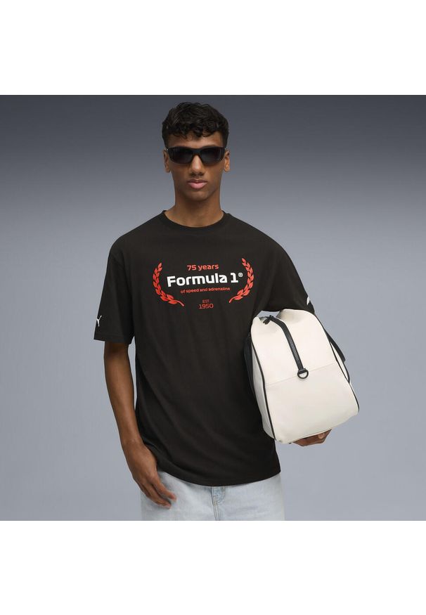 Puma - Męska koszulka F1® Essentials z grafiką PUMA. Kolor: czarny. Materiał: materiał