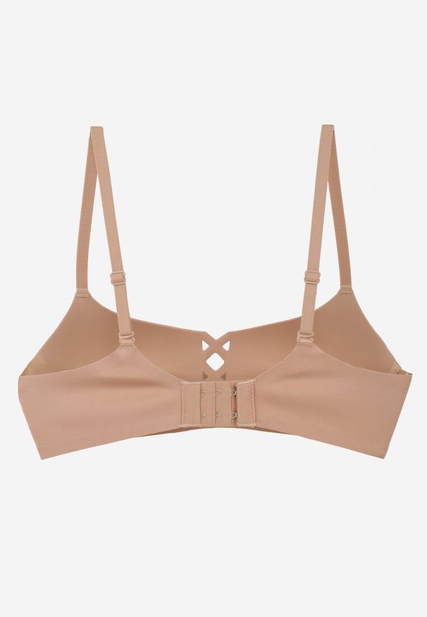 Renee - Ciemnobeżowy Biustonosz o Gładkim Wykończeniu z Imitacją Wiązania Azisene. Kolor: beżowy. Materiał: koronka. Wzór: gładki