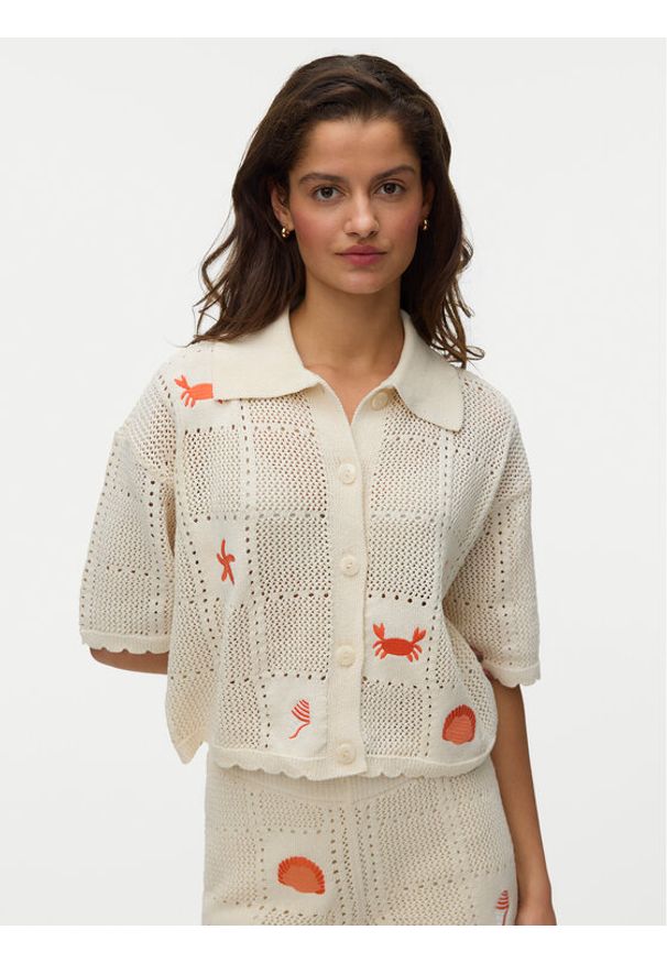 Vero Moda Kardigan Esmey 10350991 Kremowy Regular Fit. Kolor: kremowy. Materiał: syntetyk