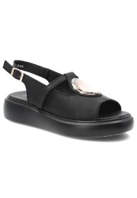 Czarne Sandały S.Barski Eleganckie Obuwie Damskie. Zapięcie: pasek. Kolor: czarny. Materiał: materiał. Wzór: aplikacja. Sezon: lato. Styl: elegancki