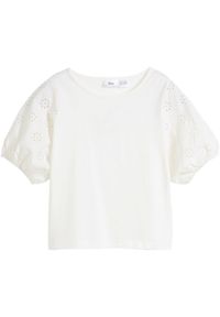 bonprix - Shirt dziewczęcy z dżerseju z bawełny organicznej. Kolor: biały. Materiał: jersey, bawełna. Wzór: ażurowy