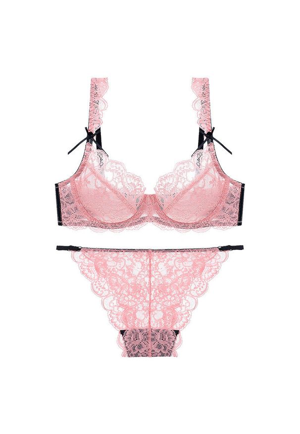 Intica - Komplet bielizny z koronki z delikatnymi wiązaniami Aftina. Kolor: różowy. Materiał: koronka. Wzór: koronka