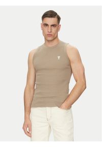 AMI PARIS Tank top HTK060.JE0117 Khaki Regular Fit. Kolor: brązowy. Materiał: bawełna