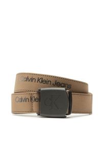 Calvin Klein Jeans Pasek Męski Plaque Logo Webbing Belt 38Mm K50K510473 Khaki. Kolor: brązowy. Materiał: materiał #1