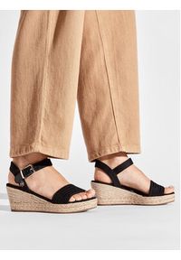TOMMY HILFIGER - Tommy Hilfiger Espadryle Th Textured Low Wedge Sandal FW0FW06555 Czarny. Kolor: czarny. Materiał: materiał #5