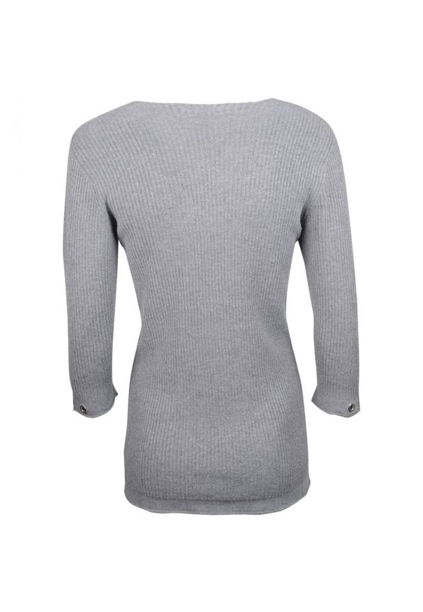 Toy G - Toy-G Sweter "V-neck" | TS10212 | Kobieta | Szary. Typ kołnierza: dekolt w serek. Kolor: szary. Materiał: bawełna. Wzór: aplikacja, ze splotem