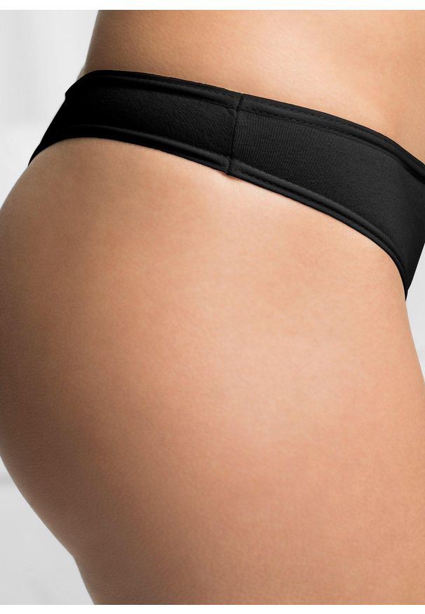 bonprix - Stringi z bawełny organicznej, 6 par. Kolor: czarny. Materiał: bawełna. Wzór: kolorowy, kwiaty, aplikacja