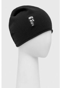 Karl Lagerfeld czapka wełniana kolor czarny z cienkiej dzianiny wełniana. Kolor: czarny. Materiał: wełna, dzianina #3
