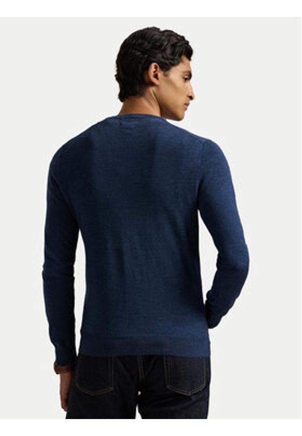 Polo Ralph Lauren Sweter 710946143006 Granatowy Slim Fit. Typ kołnierza: polo. Kolor: niebieski. Materiał: wełna