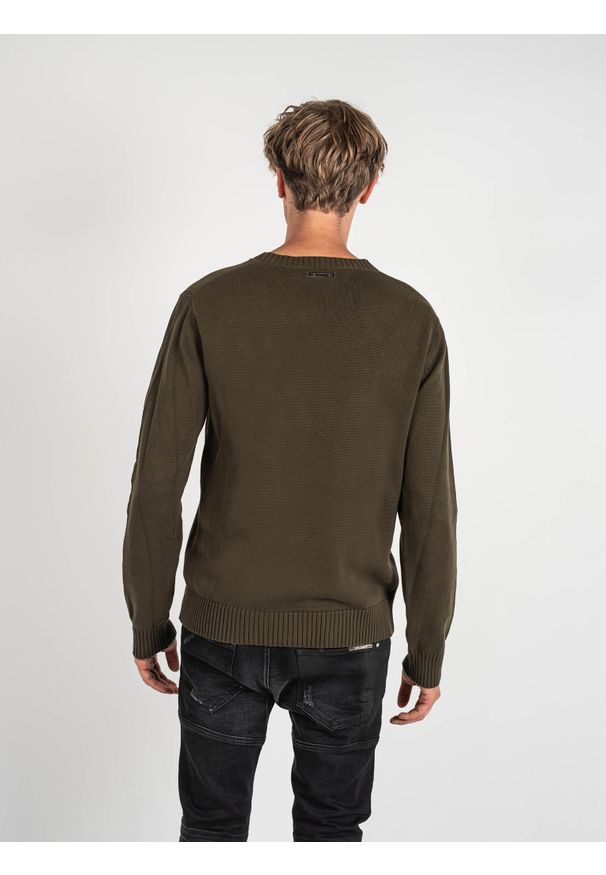 Les Hommes Sweter | LKK112-603A | Jumper With Nylon | Mężczyzna | Khaki, Wojskowa Zieleń. Okazja: na co dzień. Kolor: brązowy. Materiał: bawełna. Styl: militarny