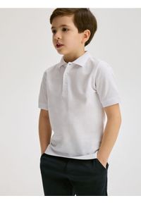 Reserved - T-shirt polo - biały. Typ kołnierza: polo. Kolor: biały. Materiał: bawełna, dzianina #1
