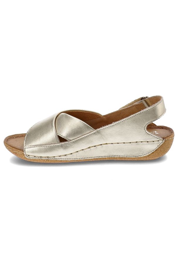 Złote Sandały Maciejka Wygodne Obuwie Damskie. Okazja: na co dzień. Zapięcie: pasek. Kolor: złoty. Wzór: kwiaty. Styl: wizytowy, casual