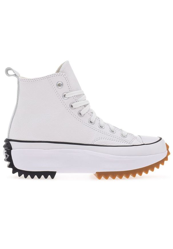 Buty Converse Run Star Hike Platform Foundational Leather A04293C - białe. Kolor: biały. Materiał: guma, skóra. Szerokość cholewki: normalna. Wzór: jodełka. Obcas: na platformie. Sport: bieganie