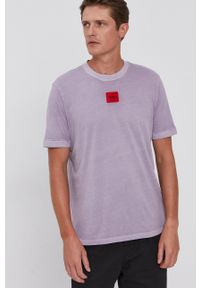 Hugo T-shirt bawełniany kolor różowy gładki. Okazja: na co dzień. Kolor: fioletowy. Materiał: bawełna. Wzór: gładki. Styl: casual