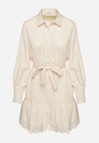 Born2be - Jasnobeżowa Koszulowa Sukienka z Wiskozy z Bawełną Koronką i Paskiem Lilresia. Okazja: na co dzień. Kolor: beżowy. Materiał: wiskoza, bawełna, koronka. Długość rękawa: długi rękaw. Wzór: koronka. Sezon: wiosna, lato. Typ sukienki: koszulowe. Styl: klasyczny, casual, elegancki #7