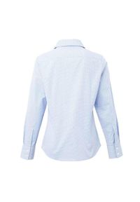 PREMIER - Damska Bawełniana Koszula Z Długim Rękawem W Kratkę Micro Gingham. Okazja: na co dzień. Kolor: niebieski. Materiał: bawełna. Długość rękawa: długi rękaw. Długość: długie. Wzór: kratka. Styl: casual