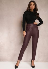 Renee - Ciemnofioletowe Spodnie Standard z Imitacji Skóry Tamran. Kolor: fioletowy. Materiał: skóra ekologiczna