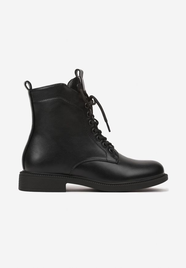 Born2be - Czarne Płaskie Sznurowane Botki z Ociepleniem Esavinea. Okazja: na co dzień. Kolor: czarny. Materiał: wełna, jeans. Sezon: zima. Styl: klasyczny, elegancki, casual