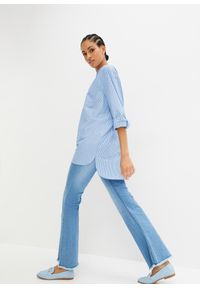 bonprix - Długa bluzka z wywijanymi rękawami. Kolor: niebieski. Długość: długie. Wzór: paski. Sezon: lato #3