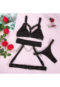 Intica - Komplet bielizny z szerokimi pasami i ozdobnymi detalami Nver. Kolor: czarny. Materiał: materiał. Wzór: aplikacja