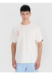 4f - 4F T-shirt oversize z nadrukiem męski - biały L. Okazja: na co dzień. Kolor: biały. Materiał: dzianina, materiał, bawełna, jersey. Wzór: nadruk. Styl: klasyczny, elegancki, sportowy, casual