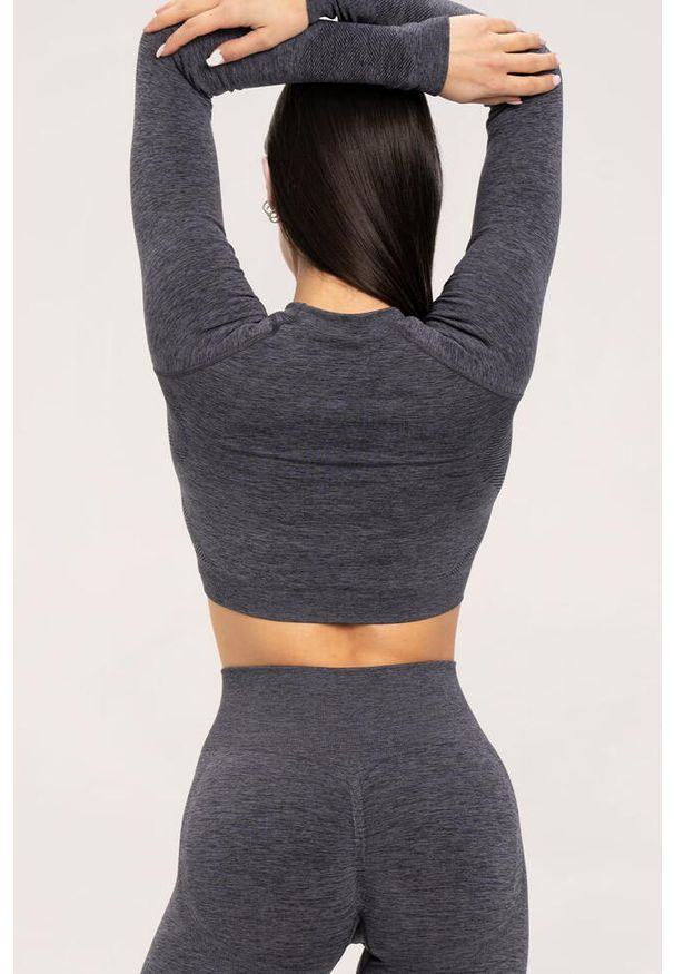 GYM GLAMOUR - Koszulka fitness damska Gym Glamour z długim rękawem seamless. Kolor: szary. Długość rękawa: długi rękaw. Długość: długie. Styl: glamour