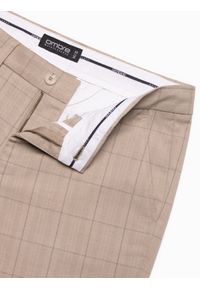 Ombre Clothing - Męskie spodnie o klasycznym kroju w delikatną kratę - piaskowe V2 OM-PACP-0187 - XXL. Materiał: wiskoza, poliester, materiał. Styl: klasyczny #3