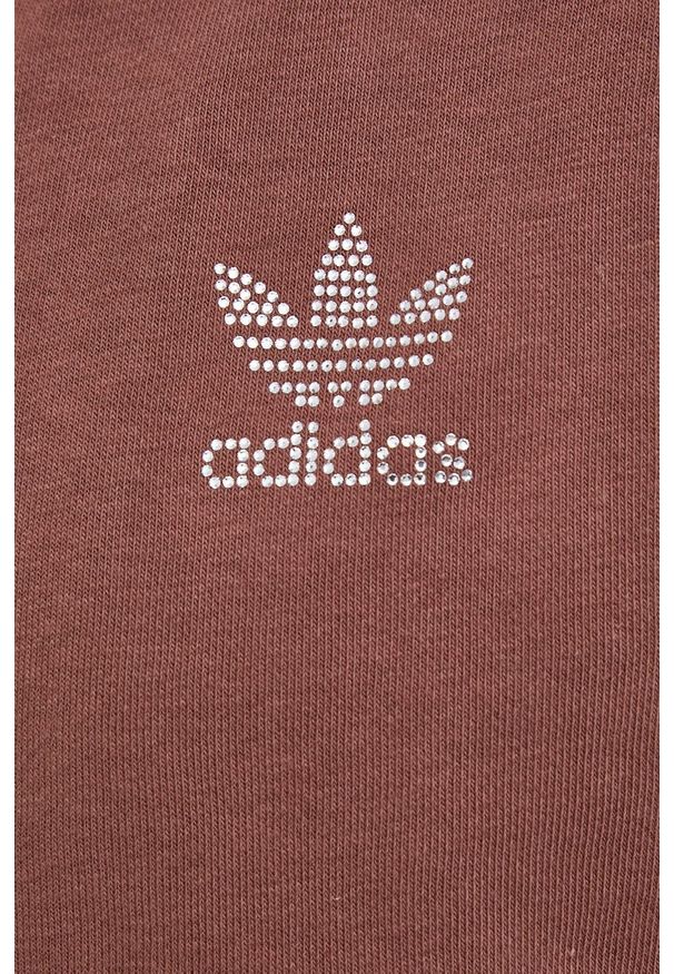 adidas Originals Bluza damska kolor brązowy z kapturem gładka. Okazja: na co dzień. Typ kołnierza: kaptur. Kolor: brązowy. Materiał: poliester. Długość rękawa: raglanowy rękaw. Wzór: gładki. Styl: casual