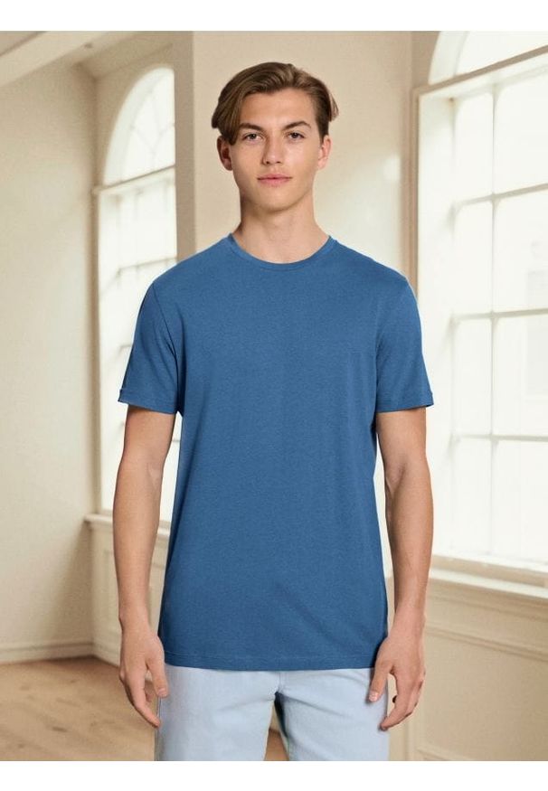 Sinsay - Bawełniana koszulka z krótkim rękawem - niebieski. Kolor: niebieski. Materiał: bawełna. Długość rękawa: krótki rękaw. Długość: krótkie