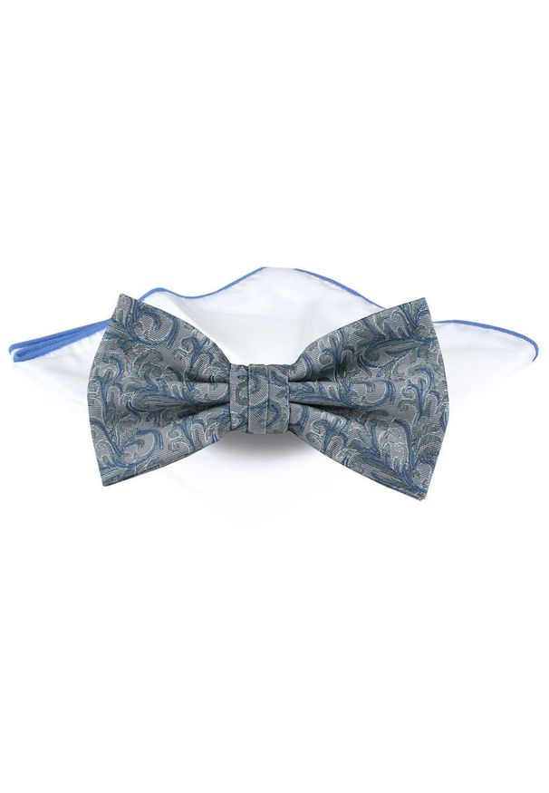 Mucha Męska z Poszetką - Chattier - Popiel z Niebieskim, Kwiaty. Kolor: niebieski. Wzór: kwiaty. Styl: elegancki, sportowy