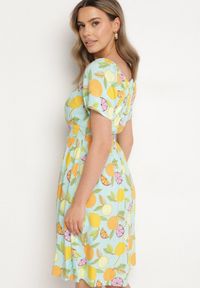 Born2be - Jasnoniebieska Sukienka Hiszpanka z Bawełną i Motywem Cytrusów Avfila. Okazja: na co dzień. Typ kołnierza: dekolt hiszpanka. Kolor: niebieski. Materiał: bawełna. Sezon: lato. Styl: casual, elegancki #3