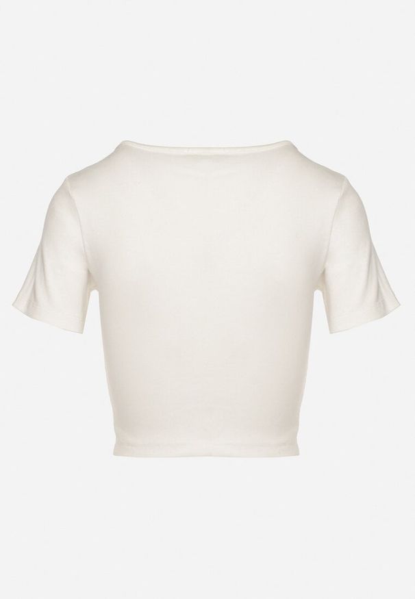 Born2be - Beżowy Bawełniany T-shirt z Prążkowanego Materiału Linalora. Okazja: na co dzień, na spotkanie biznesowe. Kolor: beżowy. Materiał: bawełna, materiał, prążkowany. Styl: biznesowy, klasyczny, elegancki, casual