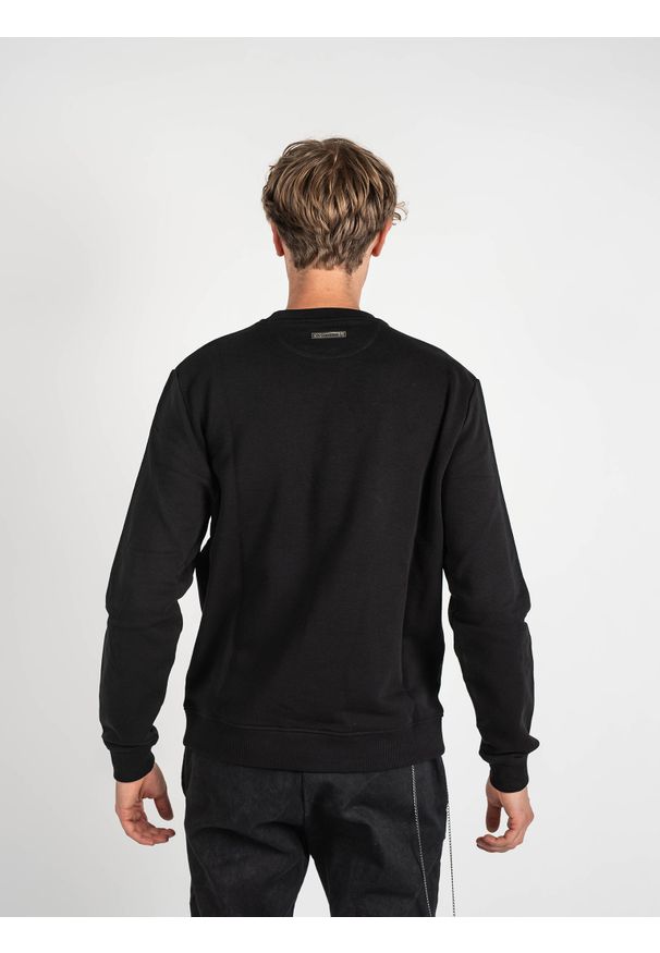 Les Hommes Bluza | LLH421-758P | Round Neck Sweater | Mężczyzna | Czarny. Okazja: na co dzień. Kolor: czarny. Materiał: bawełna. Wzór: nadruk. Styl: casual