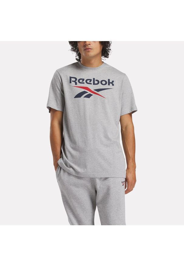 Koszulka fitness męska Reebok krótki rękaw. Kolor: szary. Materiał: bawełna. Długość rękawa: krótki rękaw. Długość: krótkie. Sport: fitness